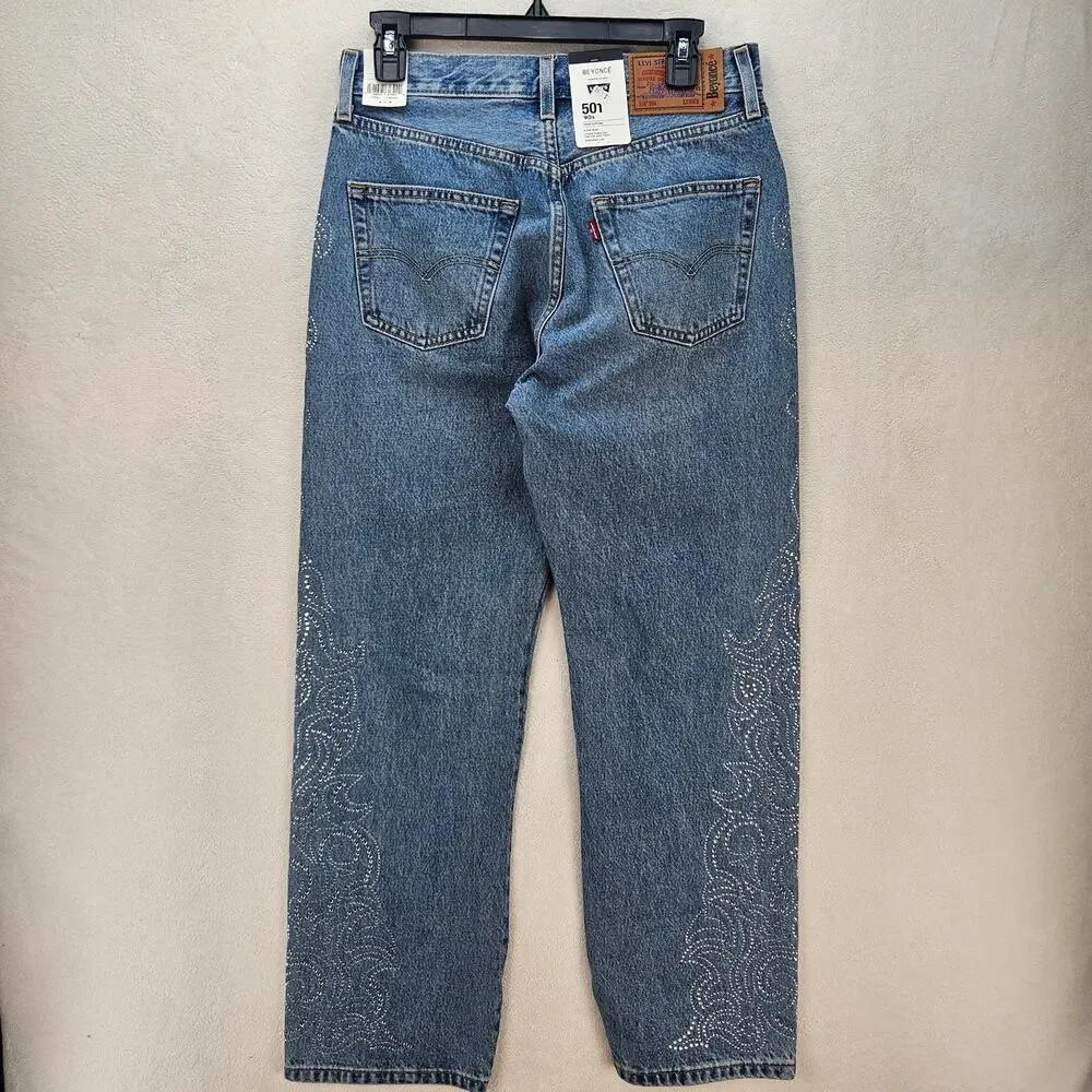 LEVI'S 501 X BEYONCE 90S STRAIGHT JEANS 28X30 WESTERN CRYSTAL NWT $150 - Picture 6 of 7